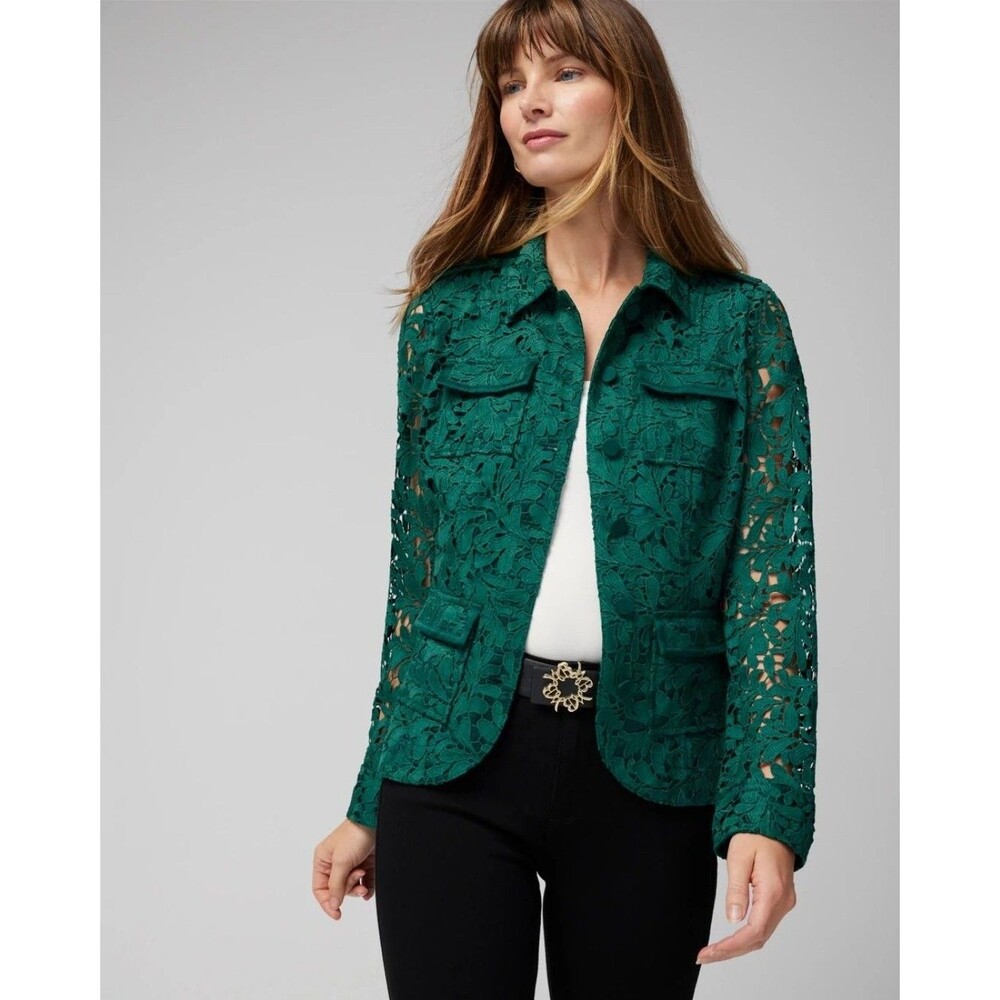 White House Black Market Lace Pocket Utility Jacket Jasper Green 6 Womens